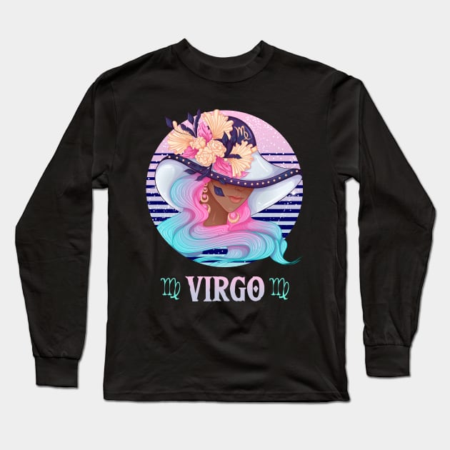 Retro Virgo Zodiac Long Sleeve T-Shirt by NatalitaJK